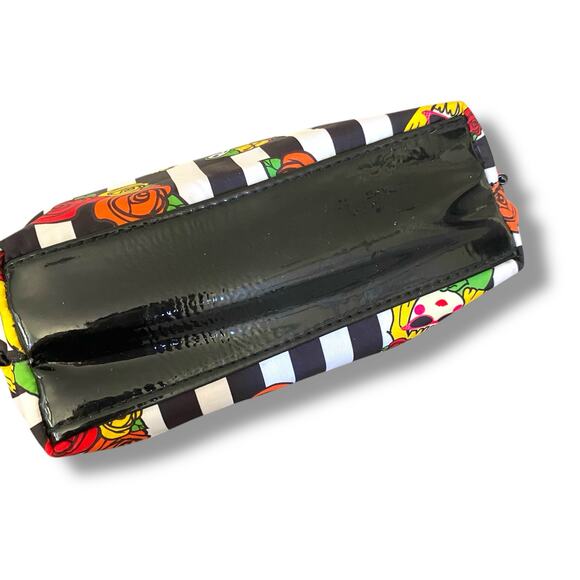 Betsy Johnson Cosmetic Pouch Bag Black Stripe Nesting Doll Print Medium Zip Top - Picture 12 of 12